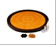 Masters Crokinole Tournament Board - Beech & Chocolate - LEATHERETTE DITCH (with discs, powder & wax wipe set)