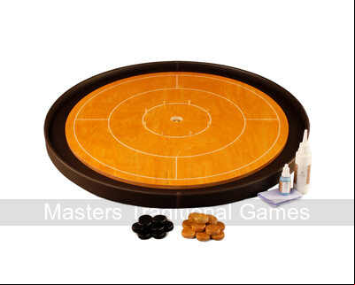 Masters Crokinole Tournament Board - Beech & Chocolate - LEATHERETTE DITCH (with discs, powder & wax wipe set)