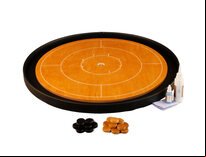 Masters Crokinole Tournament Board - Beech & Ebony - LEATHERETTE DITCH (with discs, powder & wax wipe set)