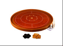Masters Crokinole Tournament Board - Cherry & Cognac - LEATHERETTE DITCH (with discs, powder & wax wipe set)