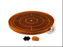 Masters Crokinole Tournament Board - Walnut & Cognac - LEATHERETTE DITCH (with discs, powder & wax wipe set)
