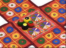 Pachisi - cloth board, beehive pieces & shells (colourful circles)