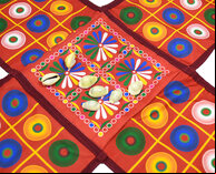 Pachisi - cloth board, beehive pieces & shells (colourful circles)