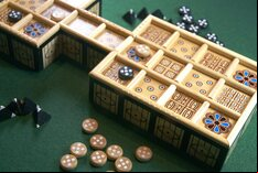 Wooden Royal Game of Ur with Drawer & Pyramid Dice