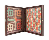 Chess, Backgammon, Ludo, Snakes & Ladders Wooden Games Compendium (Brown)